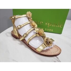NEW SIZE 8 Kate Spade New York Sadia Gold Metallic Nappa Flower Gladiator Sandal